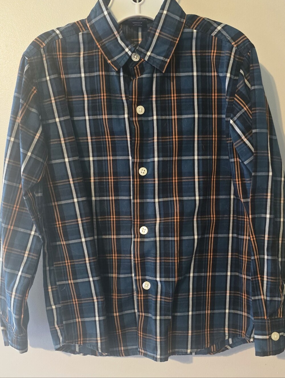 Boys 5/6 M Nautica Blue Orange Plaid Button-Down Long Sleeve Dress Shirt